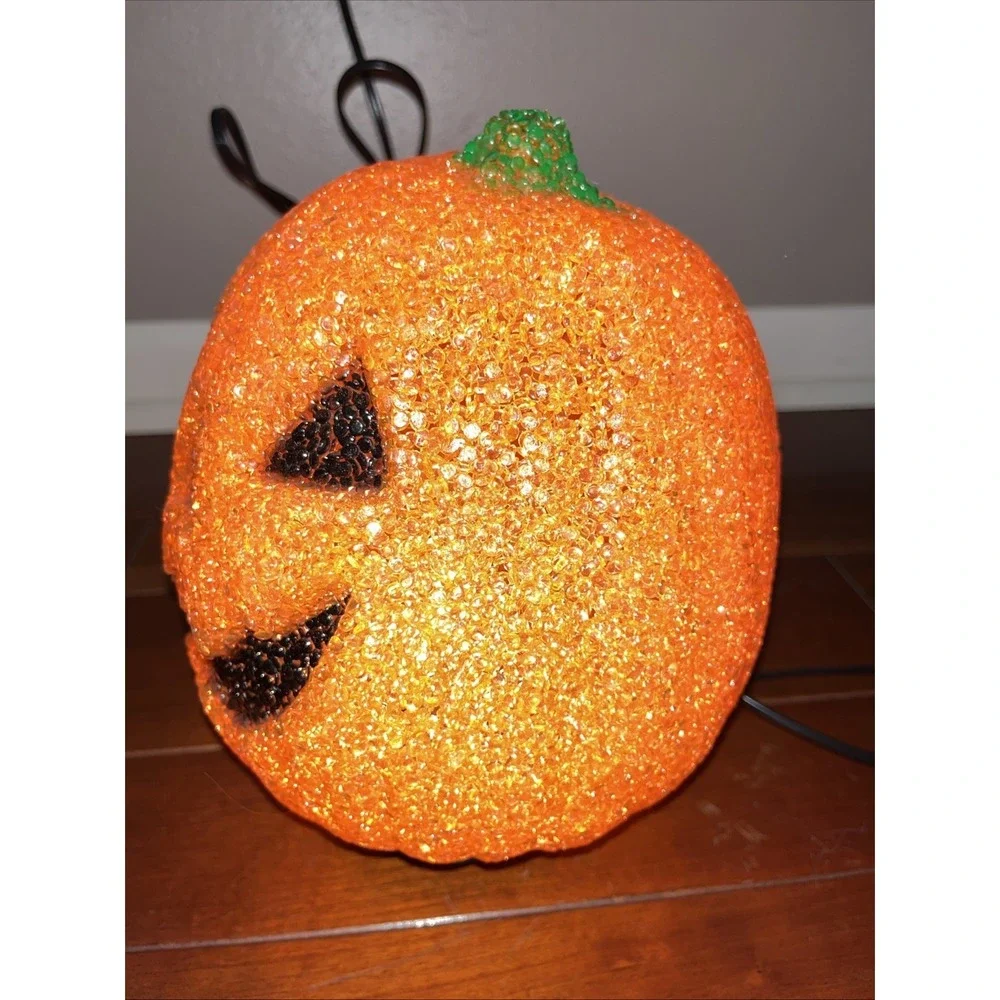 Vintage Melted Plastic Popcorn Pumpkin Light Up With Cord Working In EUC!